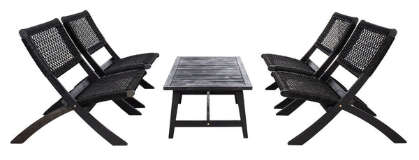 Blaze 5 Piece Outdoor Coffee Set - Stylish Colonial Design with Rattan Chairs and Elegant Table
