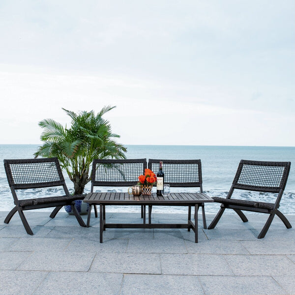 Blaze 5 Piece Outdoor Coffee Set - Stylish Colonial Design with Rattan Chairs and Elegant Table