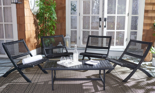 Blaze 5 Piece Outdoor Coffee Set - Stylish Colonial Design with Rattan Chairs and Elegant Table