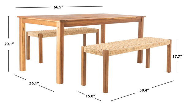 Aquina Outdoor Dining Set - Stylish Acacia Frame with Woven Rattan Benches for Modern Gatherings