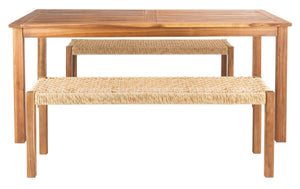 Aquina Outdoor Dining Set - Stylish Acacia Frame with Woven Rattan Benches for Modern Gatherings