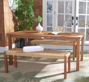 Aquina Outdoor Dining Set - Stylish Acacia Frame with Woven Rattan Benches for Modern Gatherings