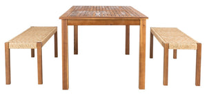 Aquina Outdoor Dining Set - Stylish Acacia Frame with Woven Rattan Benches for Modern Gatherings