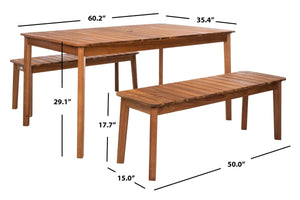 Europa Dining Set - Elegant Outdoor Acacia Table & Benches with Umbrella Hole for Backyard Fun