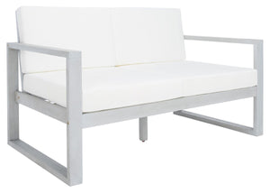 Safavieh Emiko Outdoor Bench Grey Wood/Beige Cushion Wood / Polyester PAT7302B