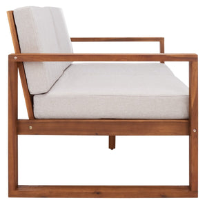 Safavieh Emiko Outdoor Bench Natural Wood/Light Grey Cushion Wood / Polyester PAT7302E