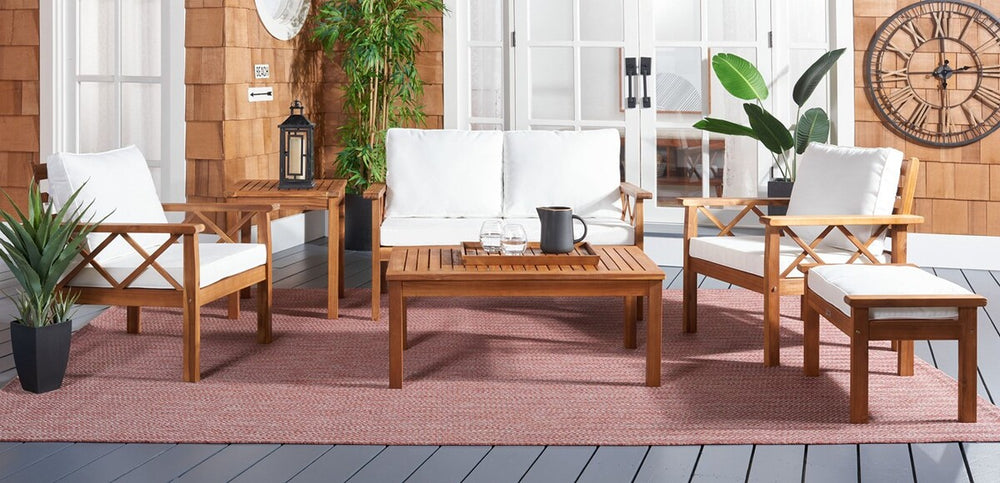 Loanna 6-Piece Outdoor Living Set: Chic Beige Upholstered Furniture with Elegant Natural Wood Accents