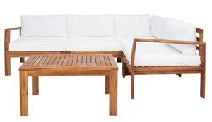 Endelia Outdoor Living Set - Timeless Natural Finish with Beige Cushions & Matching Coffee Table