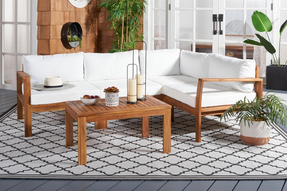 Endelia Outdoor Living Set - Timeless Natural Finish with Beige Cushions & Matching Coffee Table