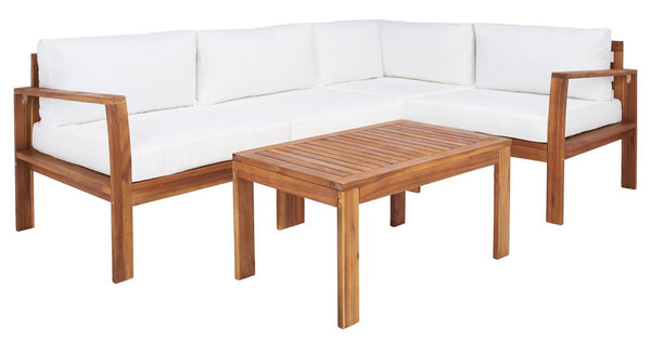 Endelia Outdoor Living Set - Timeless Natural Finish with Beige Cushions & Matching Coffee Table