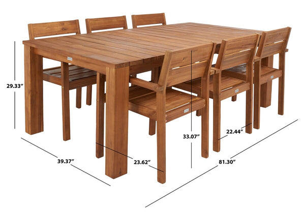 Hestia 7Pc Outdoor Dining Set - Timeless Acacia Wood, Gold Accents, Perfect for Al Fresco Gatherings!