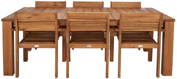 Hestia 7Pc Outdoor Dining Set - Timeless Acacia Wood, Gold Accents, Perfect for Al Fresco Gatherings!