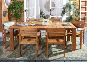 Hestia 7Pc Outdoor Dining Set - Timeless Acacia Wood, Gold Accents, Perfect for Al Fresco Gatherings!