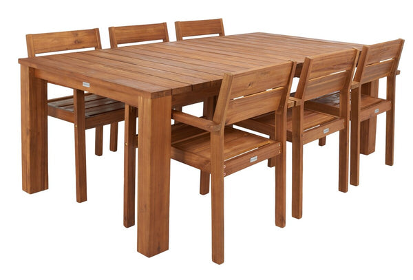 Hestia 7Pc Outdoor Dining Set - Timeless Acacia Wood, Gold Accents, Perfect for Al Fresco Gatherings!