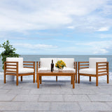 Safavieh Kinnell 4Pc Outdoor  Living Set Natural/Beige Cushion Wood / Polyester PAT7311A-2BX