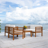 Safavieh Kinnell 4Pc Outdoor  Living Set Natural/Beige Cushion Wood / Polyester PAT7311A-2BX