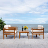 Safavieh Kinnell 4Pc Outdoor  Living Set Natural/Beige Cushion Wood / Polyester PAT7311A-2BX