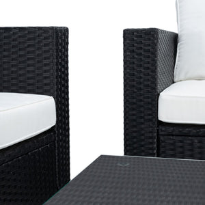 Machie 4 Piece Outdoor Living Set - Elegant Wicker Frame with Plush Cushions & Glass Coffee Table