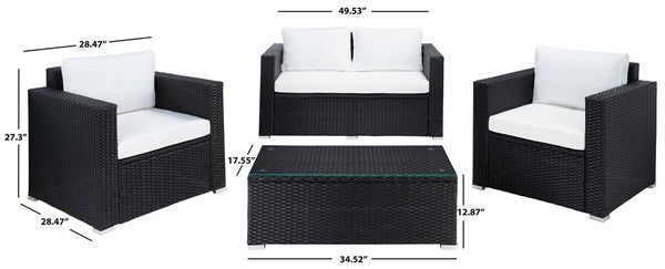 Machie 4 Piece Outdoor Living Set - Elegant Wicker Frame with Plush Cushions & Glass Coffee Table