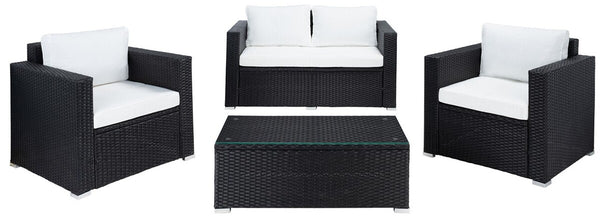 Machie 4 Piece Outdoor Living Set - Elegant Wicker Frame with Plush Cushions & Glass Coffee Table