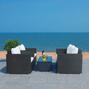 Machie 4 Piece Outdoor Living Set - Elegant Wicker Frame with Plush Cushions & Glass Coffee Table