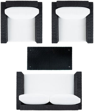 Machie 4 Piece Outdoor Living Set - Elegant Wicker Frame with Plush Cushions & Glass Coffee Table