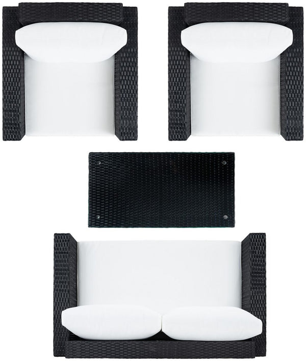 Machie 4 Piece Outdoor Living Set - Elegant Wicker Frame with Plush Cushions & Glass Coffee Table