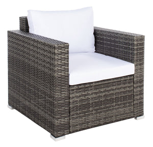 Machie 4 Piece Outdoor Living Set - Elegant Wicker Frame with Plush Cushions & Glass Coffee Table