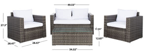 Machie 4 Piece Outdoor Living Set - Elegant Wicker Frame with Plush Cushions & Glass Coffee Table