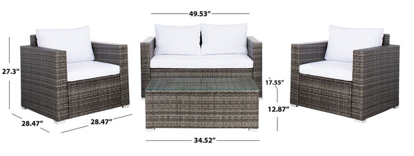 Machie 4 Piece Outdoor Living Set - Elegant Wicker Frame with Plush Cushions & Glass Coffee Table