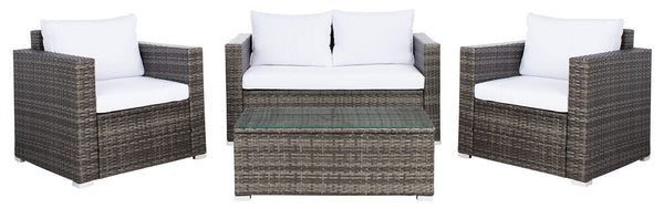 Machie 4 Piece Outdoor Living Set - Elegant Wicker Frame with Plush Cushions & Glass Coffee Table