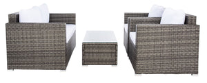 Machie 4 Piece Outdoor Living Set - Elegant Wicker Frame with Plush Cushions & Glass Coffee Table