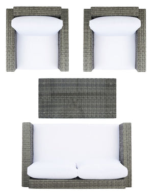 Machie 4 Piece Outdoor Living Set - Elegant Wicker Frame with Plush Cushions & Glass Coffee Table