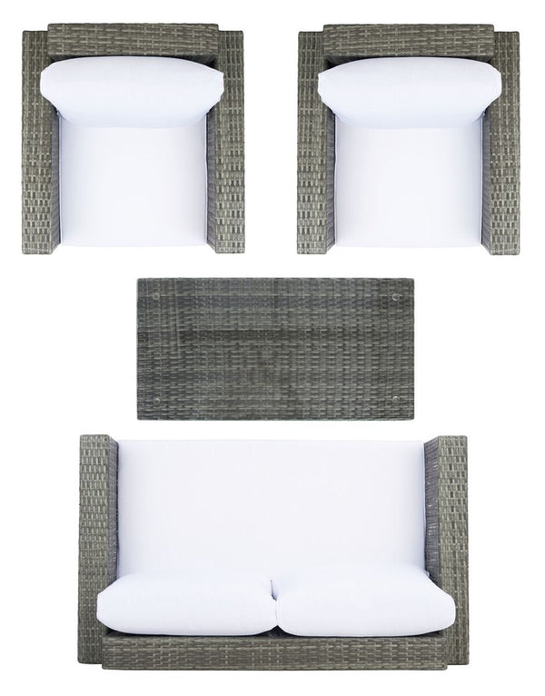 Machie 4 Piece Outdoor Living Set - Elegant Wicker Frame with Plush Cushions & Glass Coffee Table