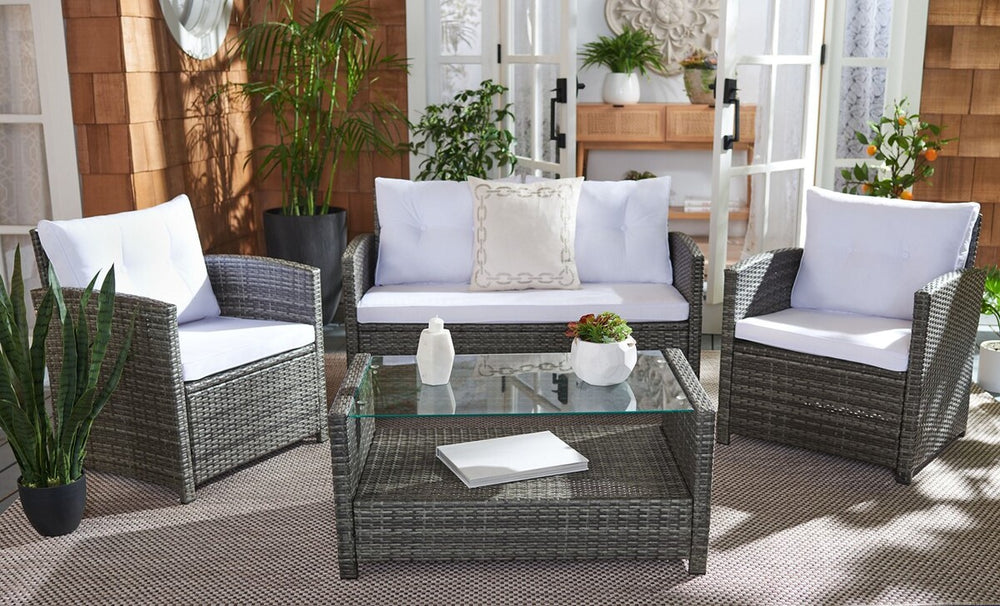 Vellor 4 Piece Coastal Living Set with Plush Cushions and Glass-Topped Table for Relaxed Style