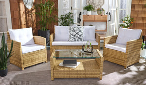 Vellor 4 Piece Coastal Living Set with Plush Cushions and Glass-Topped Table for Relaxed Style