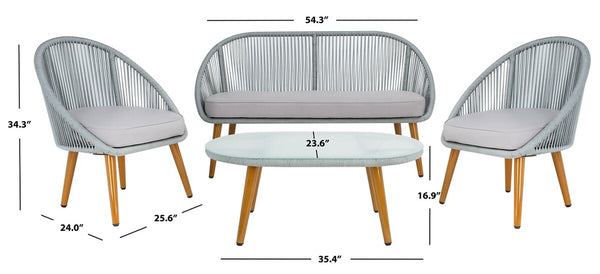 Halcott 4-Piece Mid-Century Modern Living Set with Stylish Barrel Chairs and Glass Coffee Table