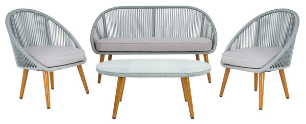 Halcott 4-Piece Mid-Century Modern Living Set with Stylish Barrel Chairs and Glass Coffee Table