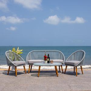 Halcott 4-Piece Mid-Century Modern Living Set with Stylish Barrel Chairs and Glass Coffee Table