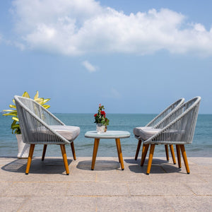 Halcott 4-Piece Mid-Century Modern Living Set with Stylish Barrel Chairs and Glass Coffee Table