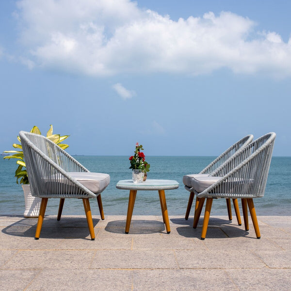 Halcott 4-Piece Mid-Century Modern Living Set with Stylish Barrel Chairs and Glass Coffee Table