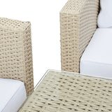 Safavieh Nyra Dining Set Beige/White Cushion Wicker / Steel Frame PAT7700B-3BX