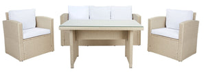 Safavieh Nyra Dining Set Beige/White Cushion Wicker / Steel Frame PAT7700B-3BX