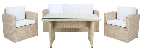 Safavieh Nyra Dining Set Beige/White Cushion Wicker / Steel Frame PAT7700B-3BX