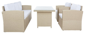 Safavieh Nyra Dining Set Beige/White Cushion Wicker / Steel Frame PAT7700B-3BX
