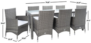 Hailee Dining Set – Contemporary Chic Outdoor Dining Experience with Glass Top Table and Wicker Chairs