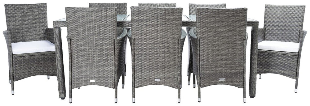 Hailee Dining Set – Contemporary Chic Outdoor Dining Experience with Glass Top Table and Wicker Chairs
