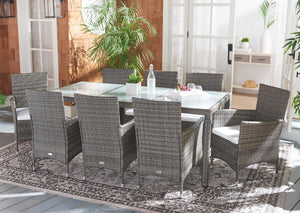 Hailee Dining Set – Contemporary Chic Outdoor Dining Experience with Glass Top Table and Wicker Chairs