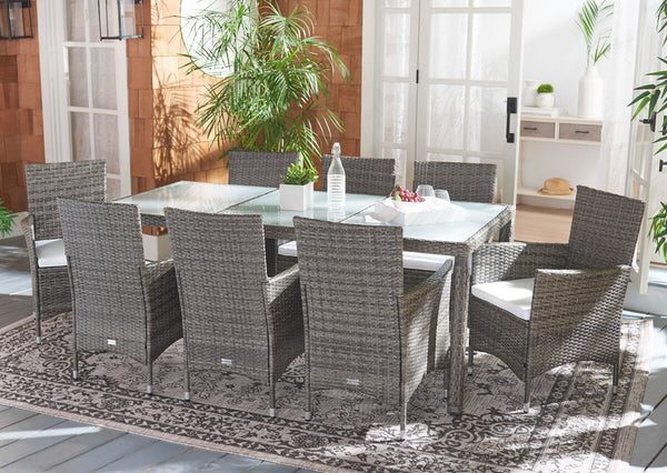 Hailee Dining Set – Contemporary Chic Outdoor Dining Experience with Glass Top Table and Wicker Chairs