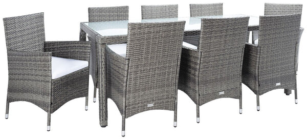Hailee Dining Set – Contemporary Chic Outdoor Dining Experience with Glass Top Table and Wicker Chairs